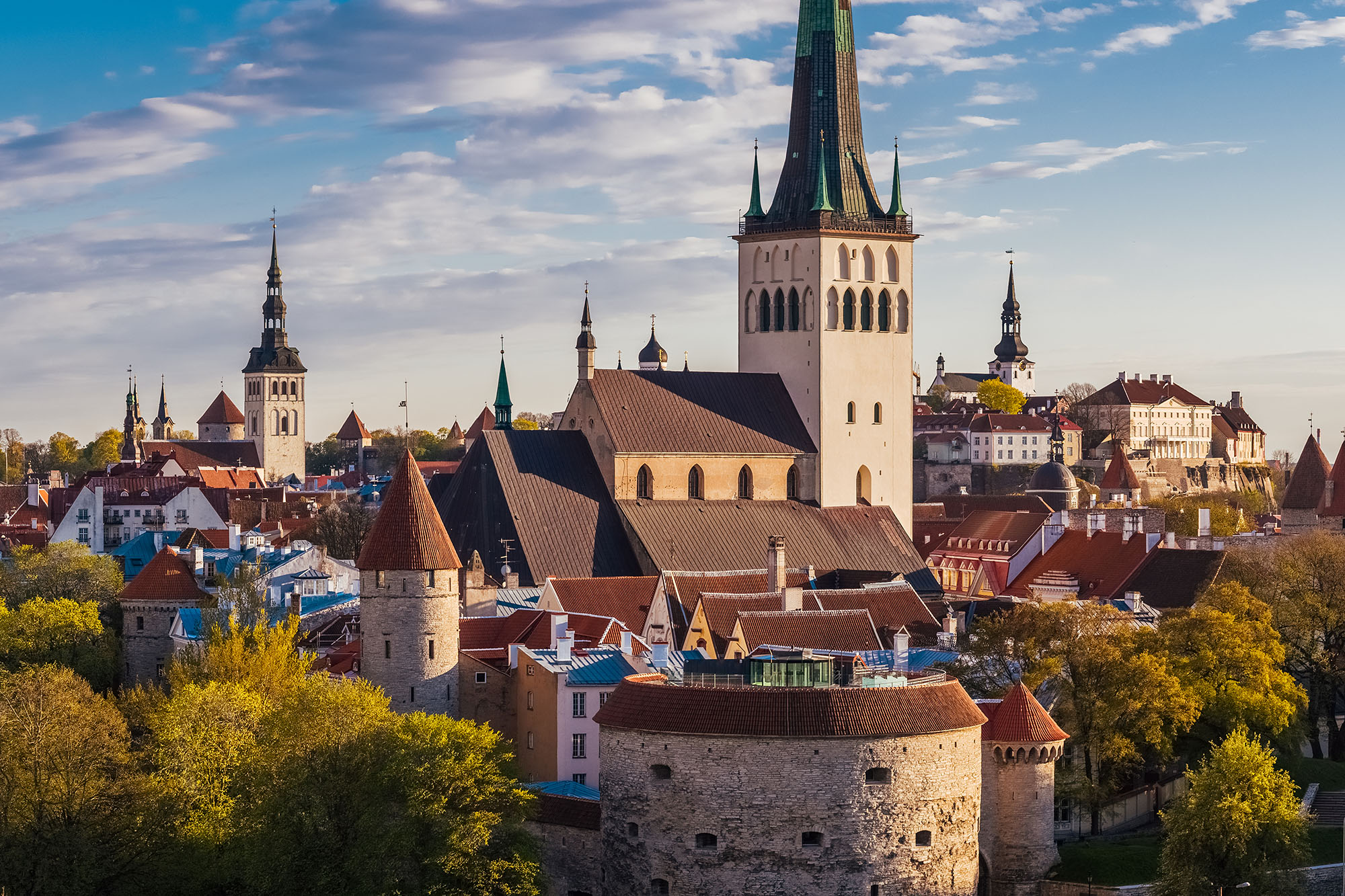 Tallinn Old Town skyline at golden hour